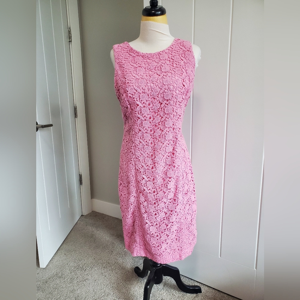 Talbots Pink Floral Lace Midi Dress